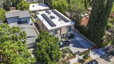 Aerial view of the two-structure Blix Street property