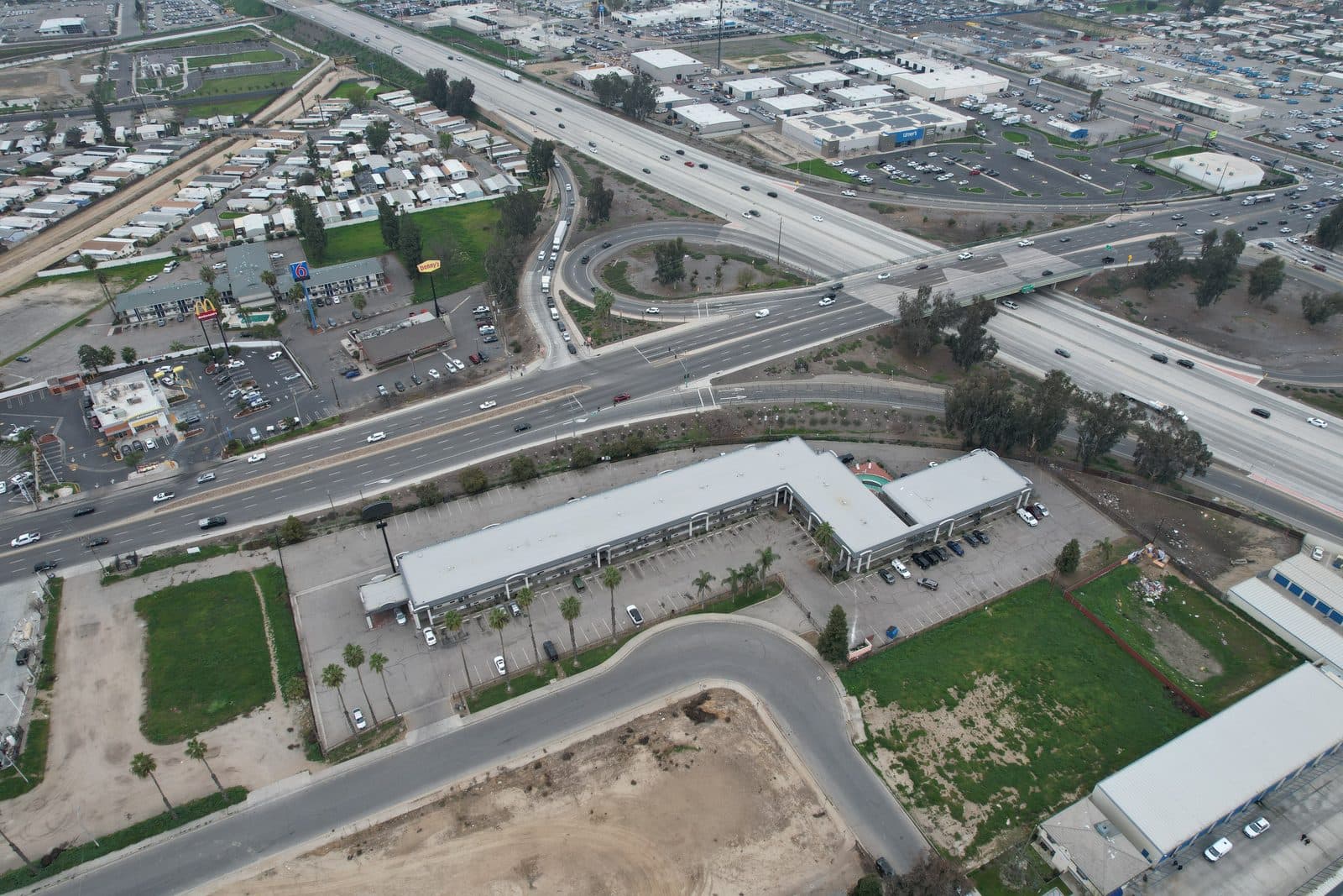 Aerial view of 2700 White Lane at the White Lane interchange with Highway 99