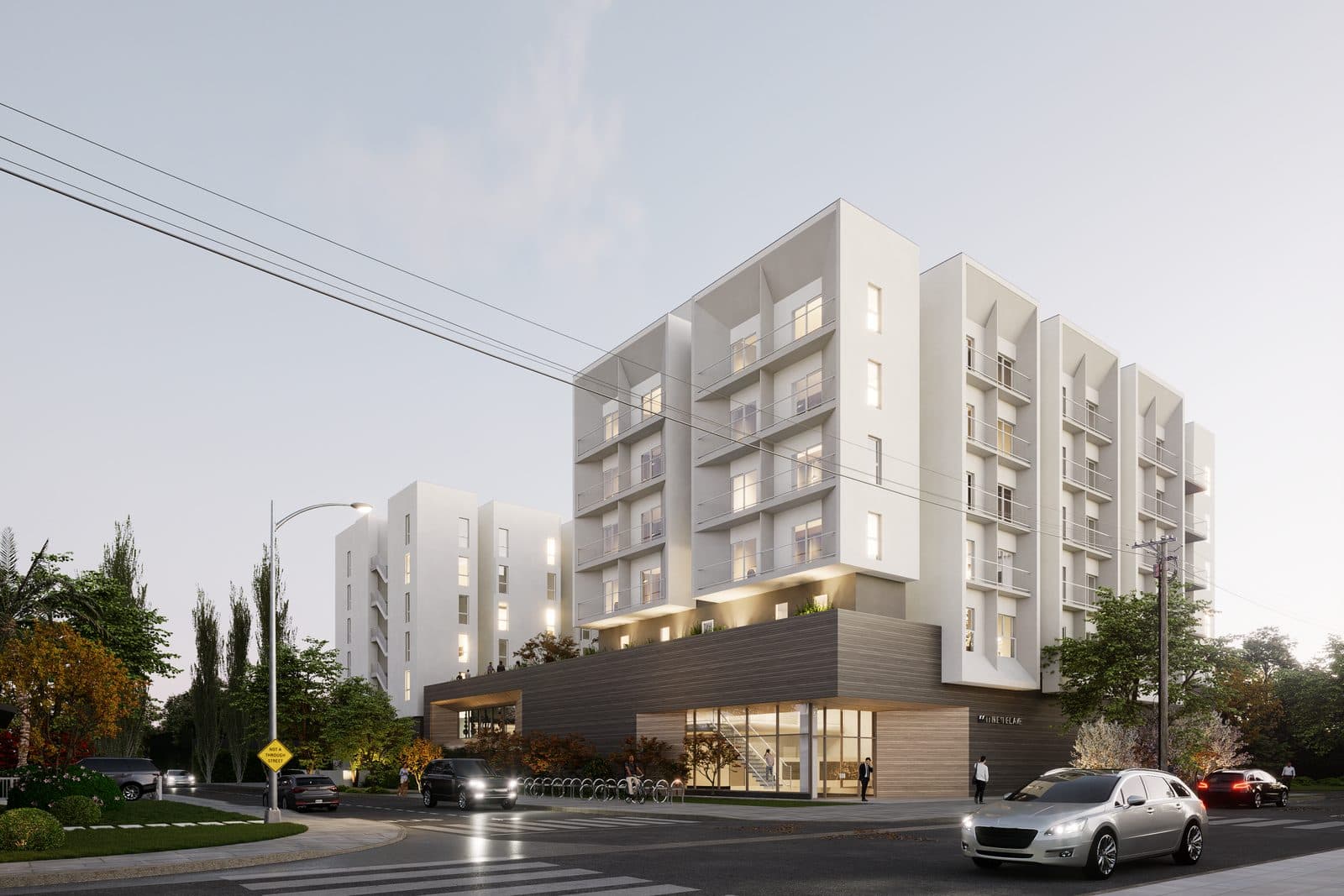 Rendering of the 199 unit development at 5511 Ethel Avenue seen from the corner of Ethel Avenue and Albers Street