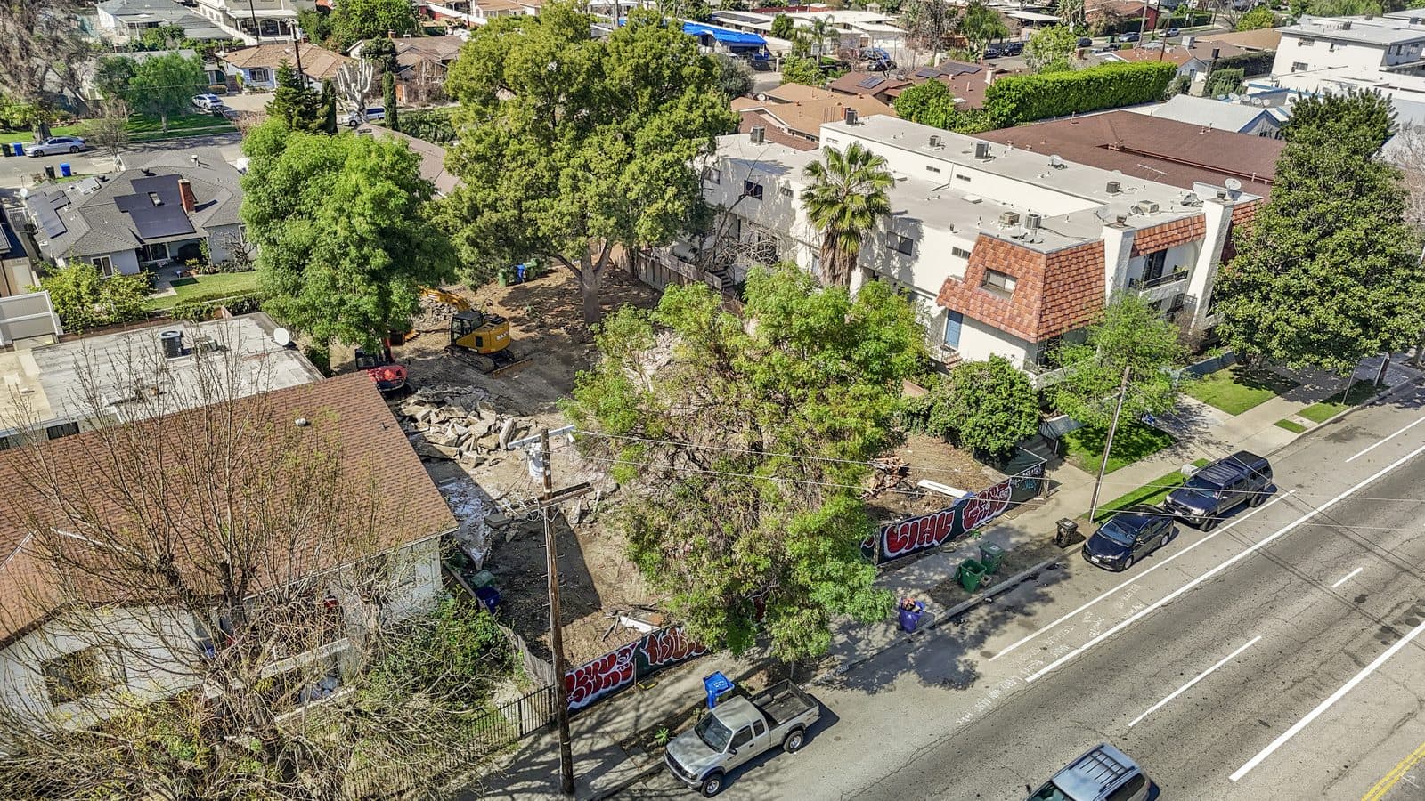 Aerial of the site at Woodman Avenue with the surrounding residential blocks